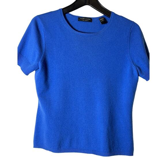 Vintage Valerie Stevens 2 Ply Cashmere Cobalt Bright Blue Short Sleeve Sweater‎ - Picture 3 of 12
